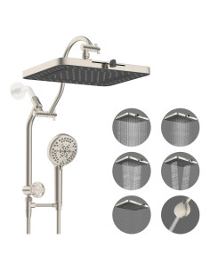 Cabezal de Ducha Hibbent 5 Modos 33 cm Alta Presión Niquelado