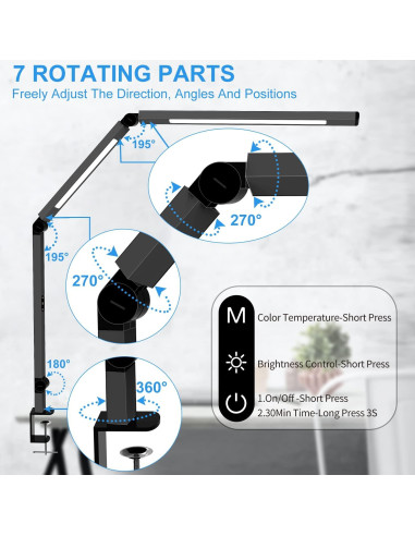 Lámpara de Escritorio LED Micomlan con Abrazadera y Luz Doble
