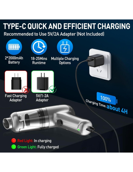 Aspiradora de Coche Inalámbrica Lovyi 16000Pa 3 en 1 Portátil