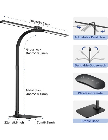 Lámpara de Escritorio Kary KX02D 24W USB Control Remoto 5 Modos