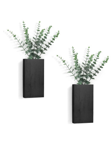 Maceta de Pared de Madera Dahey con Eucalipto Artificial 2 Piezas