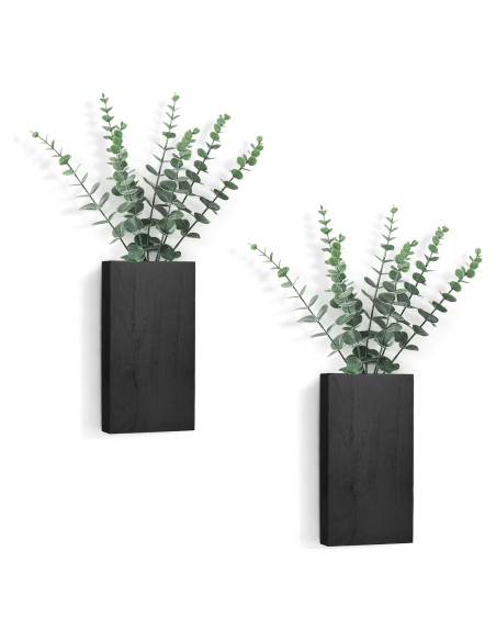 Maceta de Pared de Madera Dahey con Eucalipto Artificial 2 Piezas