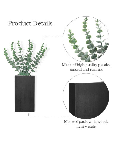 Maceta de Pared de Madera Dahey con Eucalipto Artificial 2 Piezas