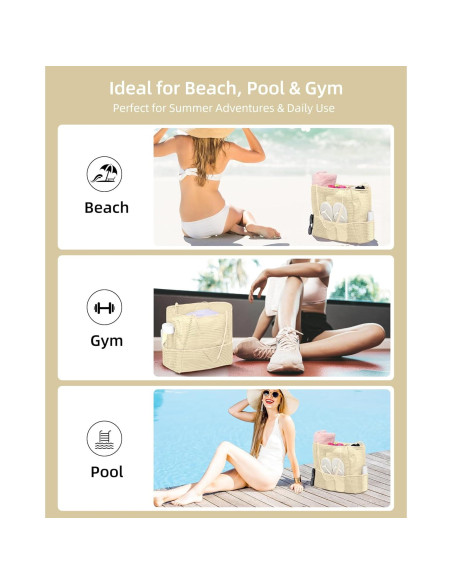 Bolsa de Playa Plegable de Malla Beige para Mujeres 2-en-1 Bolsa de Playa Plegable de Malla Beige para Mujeres 2-en-1