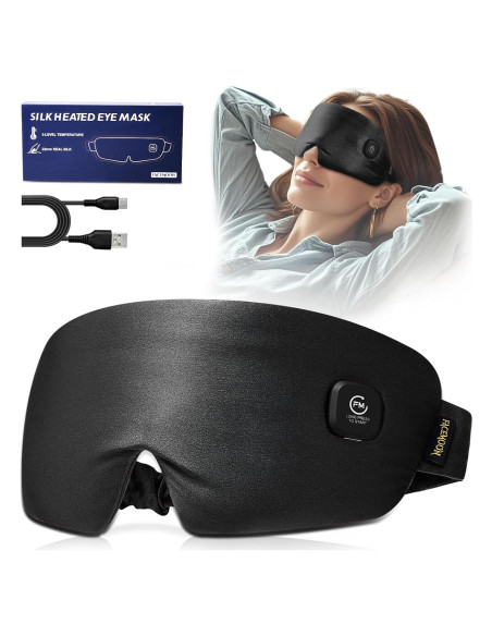 Máscara de Ojos Calentada FACEMOON - Seda, Recargable, Negra
