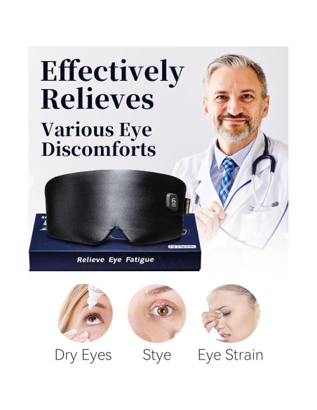 Máscara de Ojos Calentada FACEMOON - Seda, Recargable, Negra