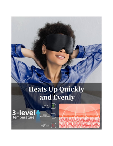 Máscara de Ojos Calentada FACEMOON - Seda, Recargable, Negra