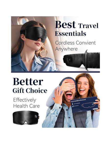 Máscara de Ojos Calentada FACEMOON - Seda, Recargable, Negra