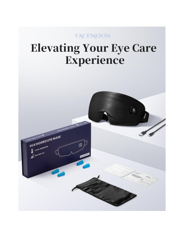 Máscara de Ojos Calentada FACEMOON - Seda, Recargable, Negra