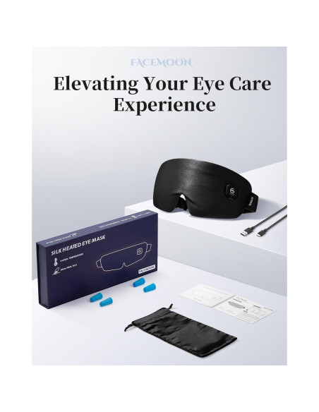 Máscara de Ojos Calentada FACEMOON - Seda, Recargable, Negra