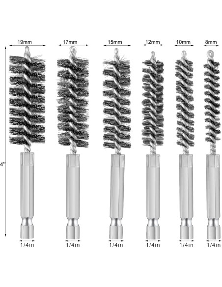6 Cepillos de Agujero Patelai Acero Inoxidable 8-19 mm