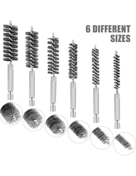6 Cepillos de Agujero Patelai Acero Inoxidable 8-19 mm