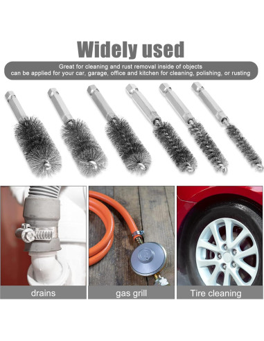 6 Cepillos de Agujero Patelai Acero Inoxidable 8-19 mm