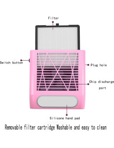 Colector de Polvo de Uñas HZXINWANG 80W Rosa con Filtro Reutilizable 2