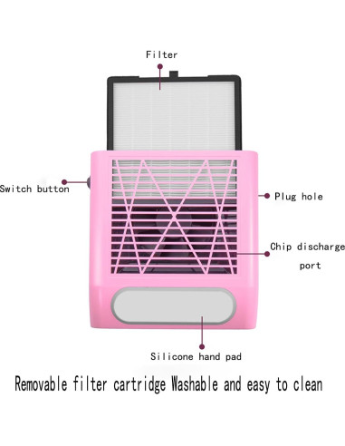 Colector de Polvo de Uñas HZXINWANG 80W Rosa con Filtro Reutilizable