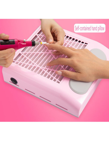 Colector de Polvo de Uñas HZXINWANG 80W Rosa con Filtro Reutilizable
