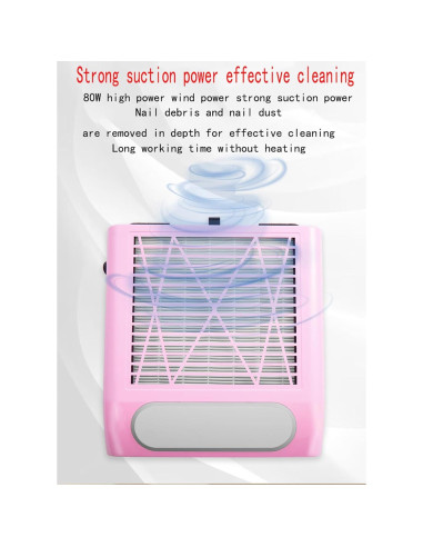 Colector de Polvo de Uñas HZXINWANG 80W Rosa con Filtro Reutilizable