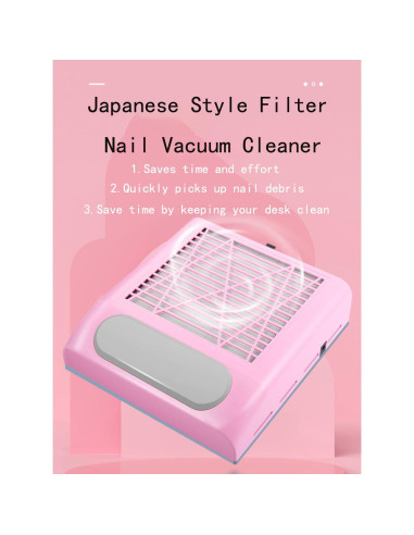 Colector de Polvo de Uñas HZXINWANG 80W Rosa con Filtro Reutilizable