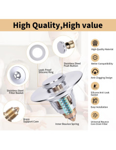 Tapón de Lavabo Universal Acero Inoxidable CE002 2.5-3.8 cm 2