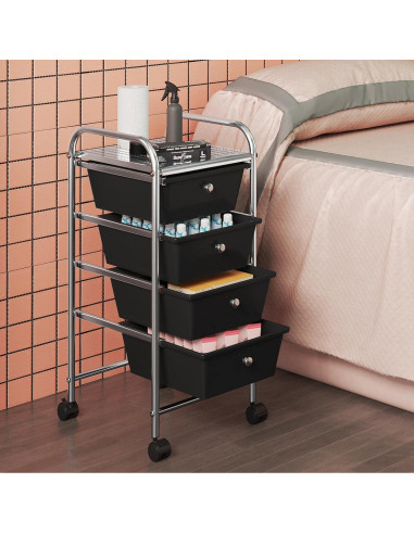 Carro de Almacenamiento Rodante Yaheetech 4 Cajones Negro