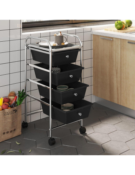 Carro de Almacenamiento Rodante Yaheetech 4 Cajones Negro