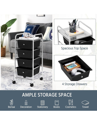 Carro de Almacenamiento Rodante Yaheetech 4 Cajones Negro