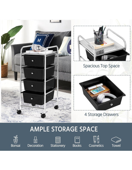 Carro de Almacenamiento Rodante Yaheetech 4 Cajones Negro