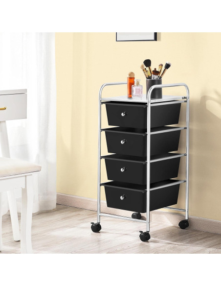 Carro de Almacenamiento Rodante Yaheetech 4 Cajones Negro