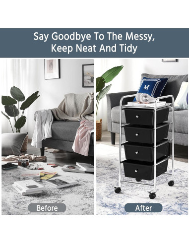 Carro de Almacenamiento Rodante Yaheetech 4 Cajones Negro