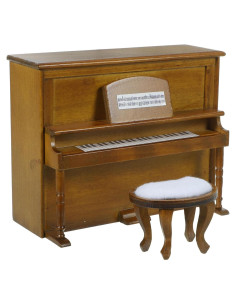 Piano Miniatura Vertical de Madera GANAZONO 1:12 con Taburete