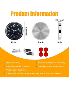 Reloj de Coche Dickno Mini Luminiscente 2 PCS Negro 2