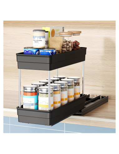 Estante de Especias Vertical Nieifi 11 cm Negro 2 Niveles