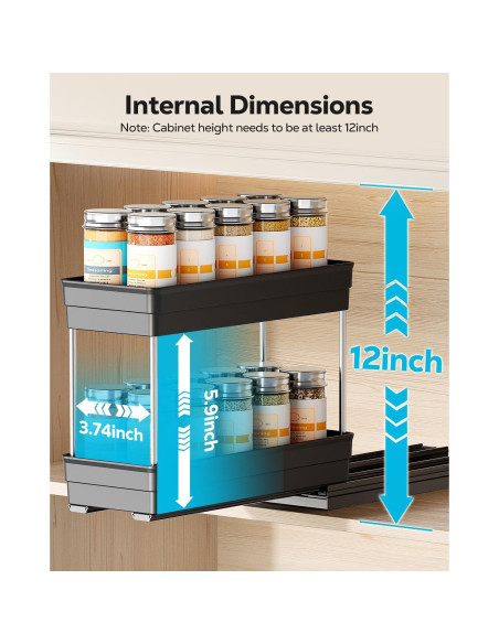 Estante de Especias Vertical Nieifi 11 cm Negro 2 Niveles