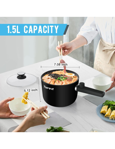 Olla Caliente Eléctrica Topwit 1.5L Antiadherente Negra