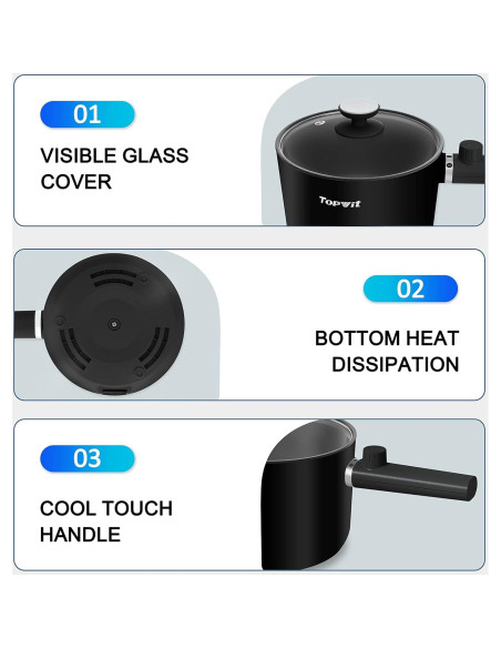 Olla Caliente Eléctrica Topwit 1.5L Antiadherente Negra