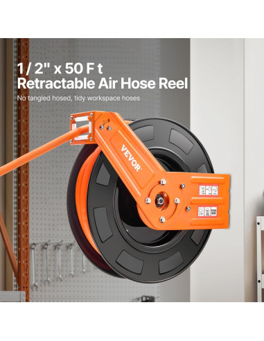Carrete de Manguera de Aire Retráctil VEVOR 1/2" x 15m 300PSI