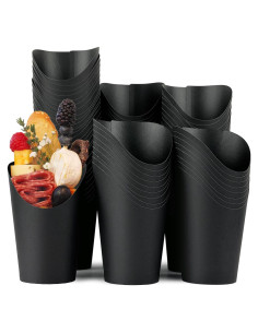 CAMKYDE 100 Tazas Desechables Negras 12oz para Papas Fritas