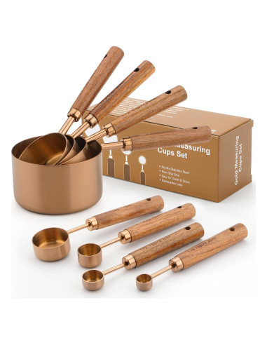 Juego de Tazas y Cucharas Medidoras SHIKORI Doradas 8 Piezas