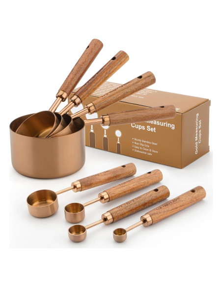 Juego de Tazas y Cucharas Medidoras SHIKORI Doradas 8 Piezas