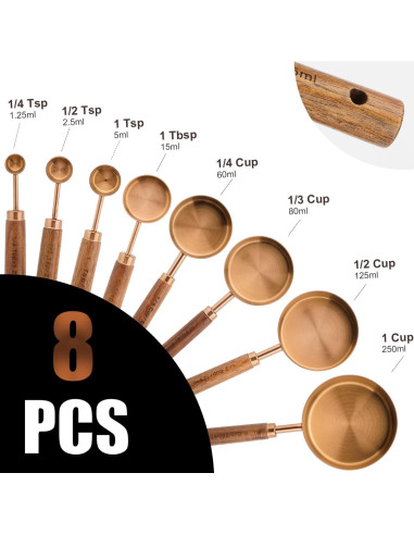 Juego de Tazas y Cucharas Medidoras SHIKORI Doradas 8 Piezas