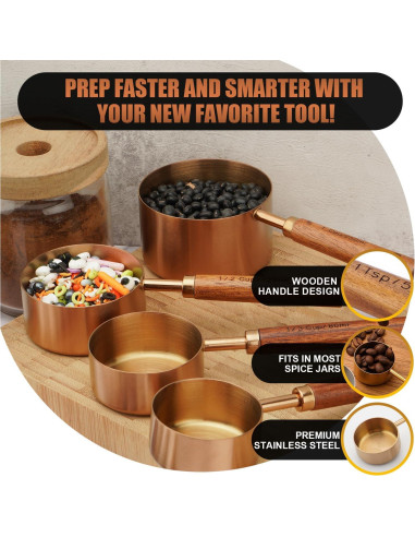 Juego de Tazas y Cucharas Medidoras SHIKORI Doradas 8 Piezas