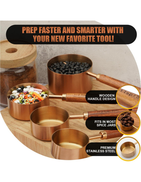 Juego de Tazas y Cucharas Medidoras SHIKORI Doradas 8 Piezas