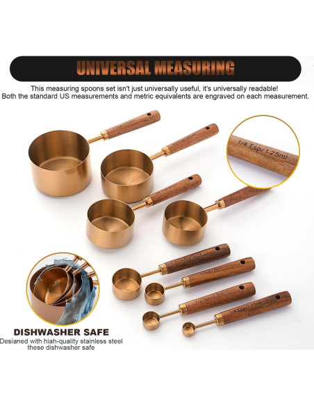 Juego de Tazas y Cucharas Medidoras SHIKORI Doradas 8 Piezas