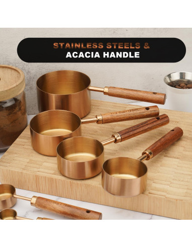 Juego de Tazas y Cucharas Medidoras SHIKORI Doradas 8 Piezas