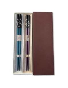 Juego de Palillos Japoneses Premium de Madera - Azul/Púrpura