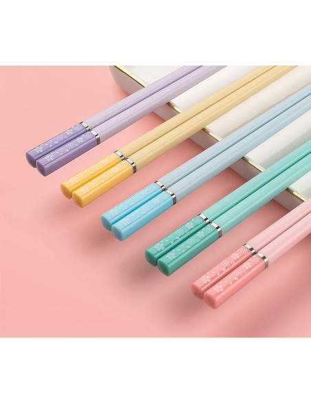 5 Pares Palillos Multicolores Helerkol Patrón Flor de Cerezo