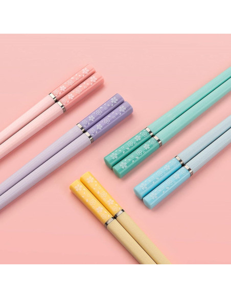 5 Pares Palillos Multicolores Helerkol Patrón Flor de Cerezo