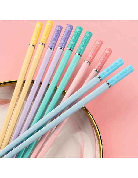 5 Pares Palillos Multicolores Helerkol Patrón Flor de Cerezo