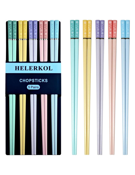 5 Pares Palillos Multicolores Helerkol Patrón Flor de Cerezo