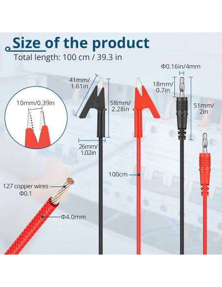 Cables de Prueba Banana a Cocodrilo 1m 15A ALLmeter